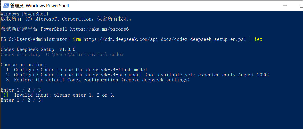 DeepSeek 一键接入脚本运行后的操作菜单